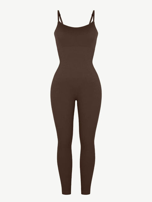 Well-in Vogue High Stretchy Seamless Sling Tummy Control Jumpsuit Removable cup pads